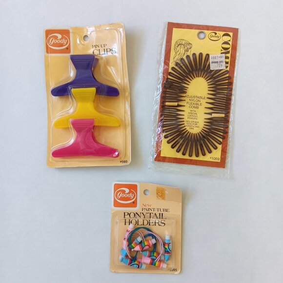 Lot of 3 Vintage 1980s Goody Hair Accessories Clips Flexible Comb Ponytail Holde - Picture 1 of 16